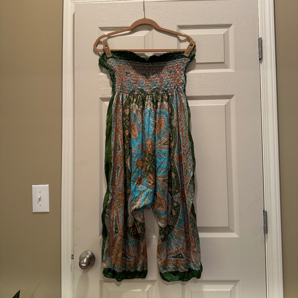 Green Silk Traditional Print Jumpsuit
